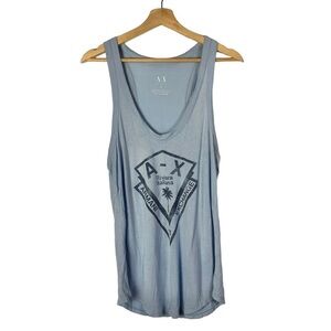 Armani Exchange Light Blue Scoop Neck Graphic Tank Top S
